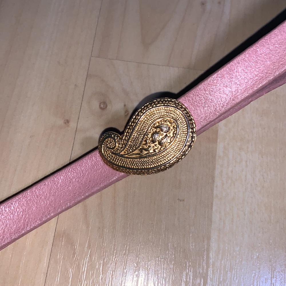 TANJAY Vintage Gold Paisley Thin Leather Belt - Picture 2 of 6